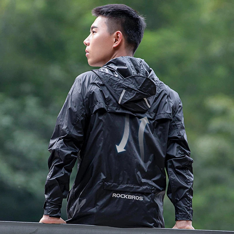 ROCKBROS Cycling Waterproof Jacket Men Breathable Reflective Hooded Raincoat Waterproof Outdoor Sport Windbreaker European Size