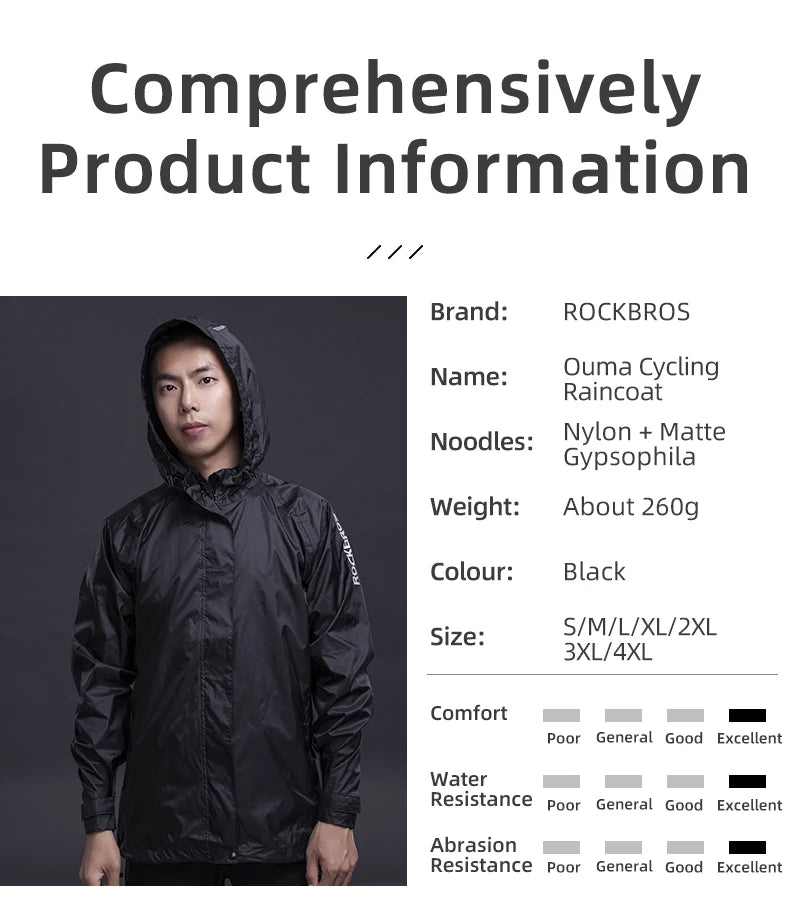 ROCKBROS Cycling Waterproof Jacket Men Breathable Reflective Hooded Raincoat Waterproof Outdoor Sport Windbreaker European Size
