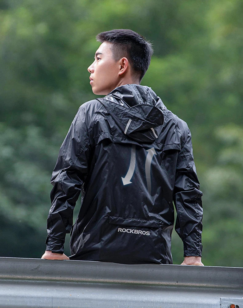 ROCKBROS Cycling Waterproof Jacket Men Breathable Reflective Hooded Raincoat Waterproof Outdoor Sport Windbreaker European Size