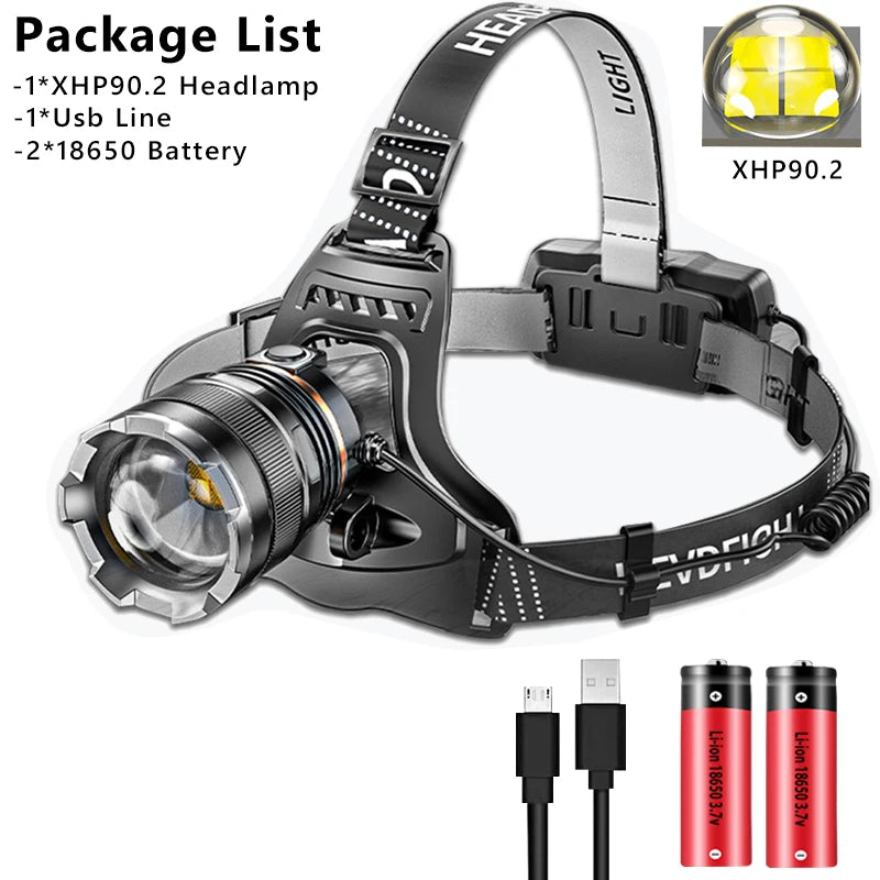 3000000LM Upgrade Headlamp Sensor XHP90 Fishing Headlight By 18650 Battery Flashlight USB Rechargeable Head Lights Torch Lantern