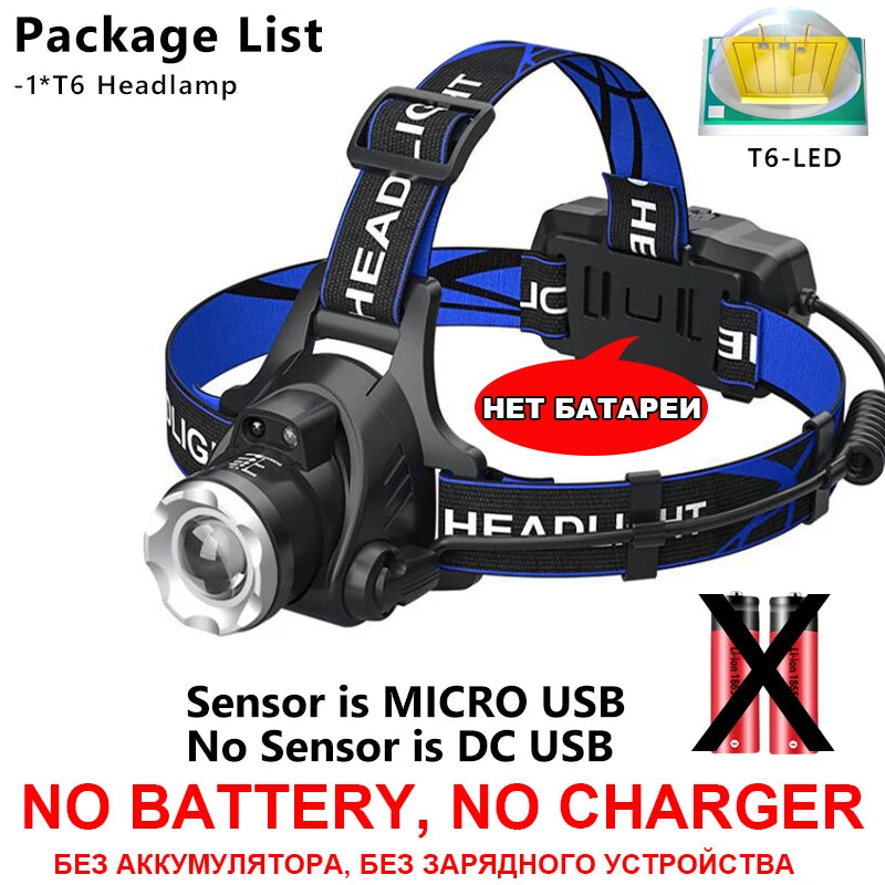 3000000LM Upgrade Headlamp Sensor XHP90 Fishing Headlight By 18650 Battery Flashlight USB Rechargeable Head Lights Torch Lantern