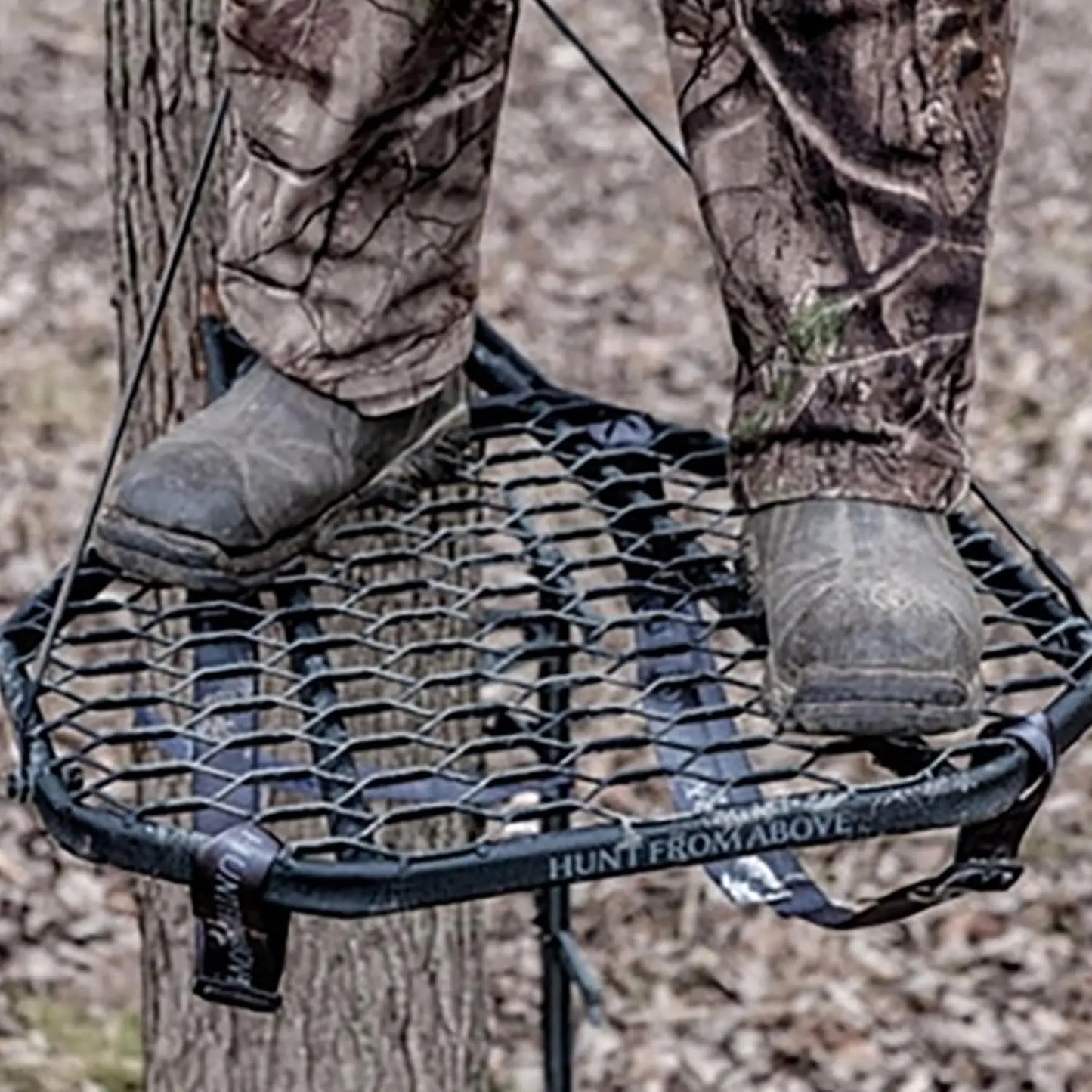 COMBAT Durable Compact Steel Tree Stand W/21 By 27 Inch Platform, Adjustable Seat & Full Body Safety Harness for Outdoor Hunting