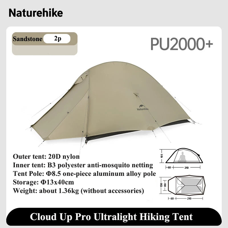 Naturehike Cloud Up Pro Tent 1 2 Person 20D Ultralight Portable Waterproof Camping Tent Outdoor Hiking Travel Backpacking Tent