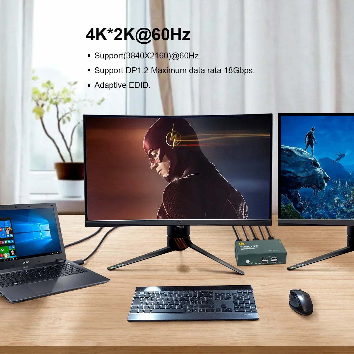 Dual USB HDMI KVM Switch 4K@60Hz For PC Macbook Laptop Displayport 2 Computers Share 2 Monitor