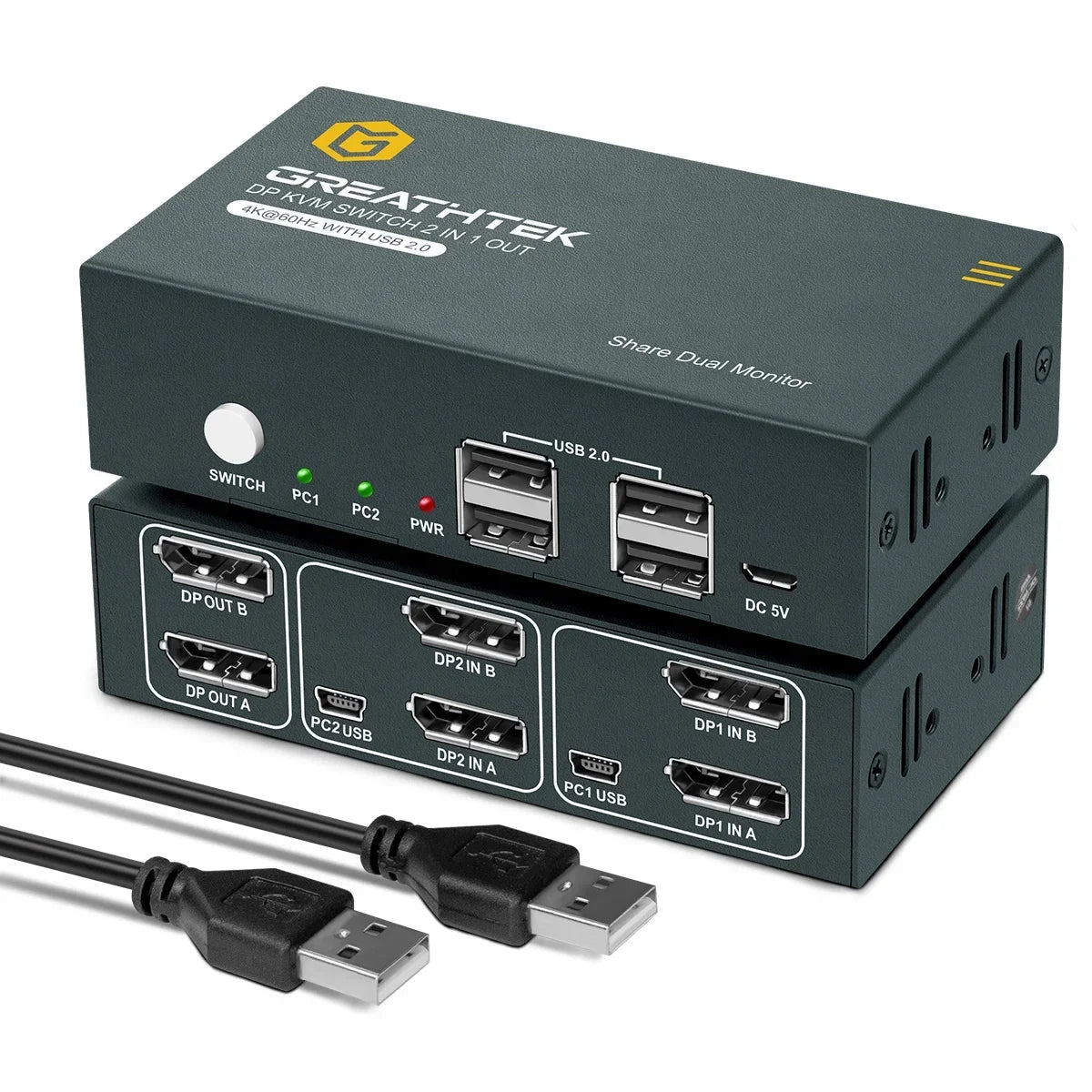 Dual USB HDMI KVM Switch 4K@60Hz For PC Macbook Laptop Displayport 2 Computers Share 2 Monitor