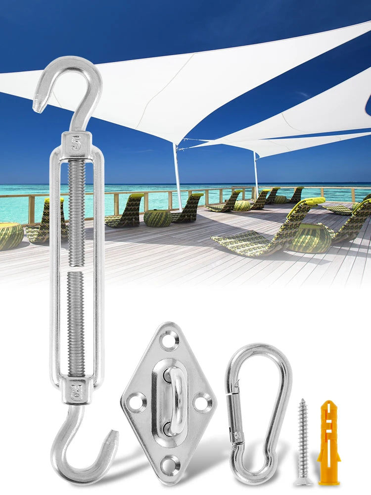 24pcs Sun Shade Sail Hardware Kit Heavy Duty Camping Tent Stainless Steel Sun Shade Sail Install Attachment Set Awning Accessory