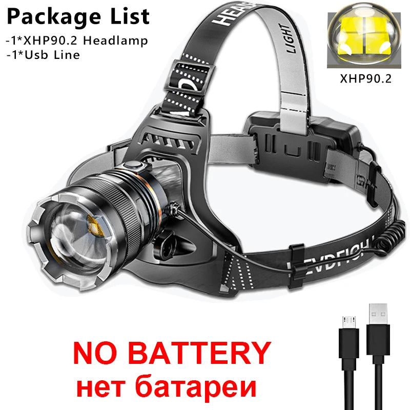 3000000LM Upgrade Headlamp Sensor XHP90 Fishing Headlight By 18650 Battery Flashlight USB Rechargeable Head Lights Torch Lantern