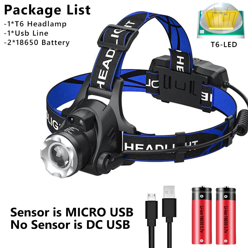 3000000LM Upgrade Headlamp Sensor XHP90 Fishing Headlight By 18650 Battery Flashlight USB Rechargeable Head Lights Torch Lantern