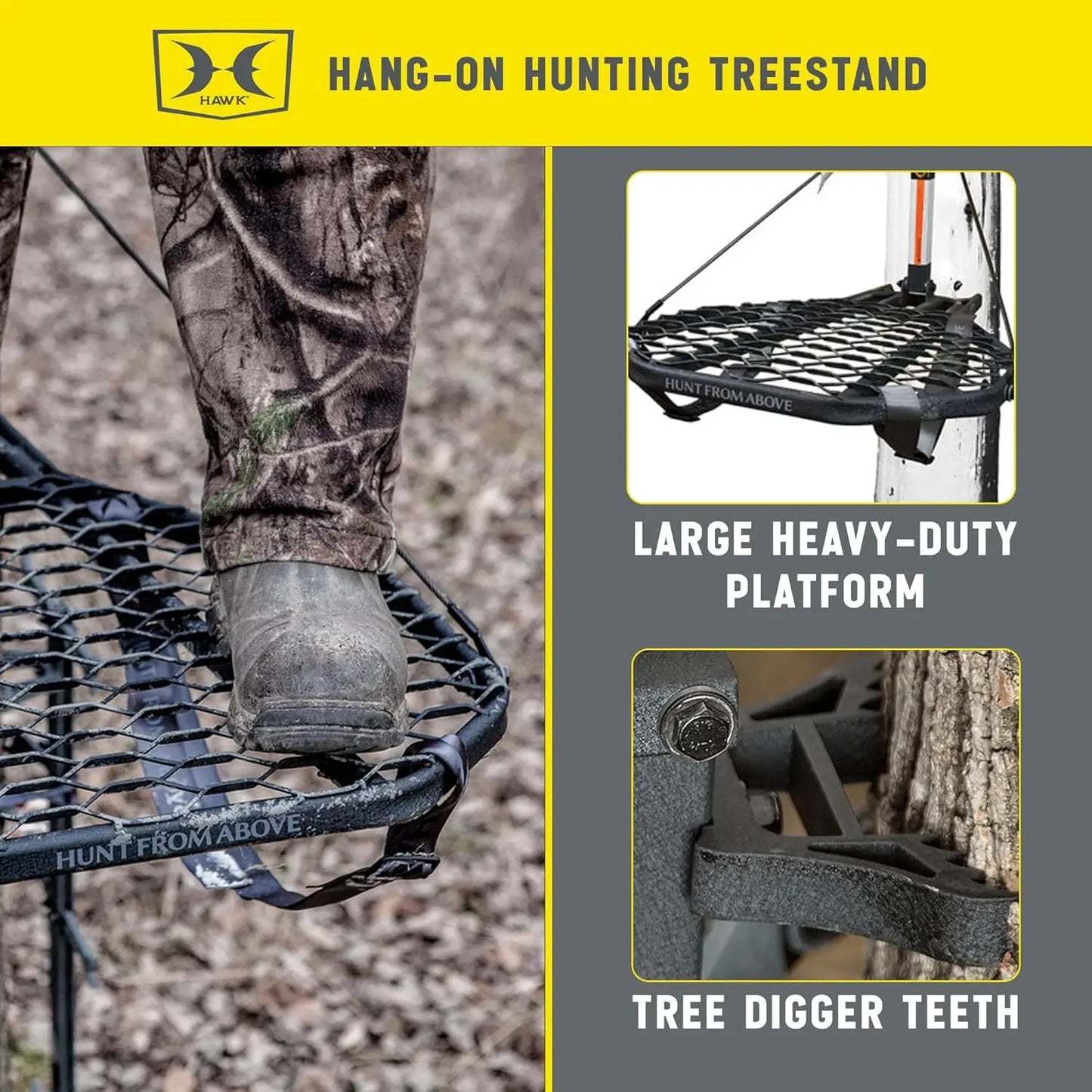 COMBAT Durable Compact Steel Tree Stand W/21 By 27 Inch Platform, Adjustable Seat & Full Body Safety Harness for Outdoor Hunting
