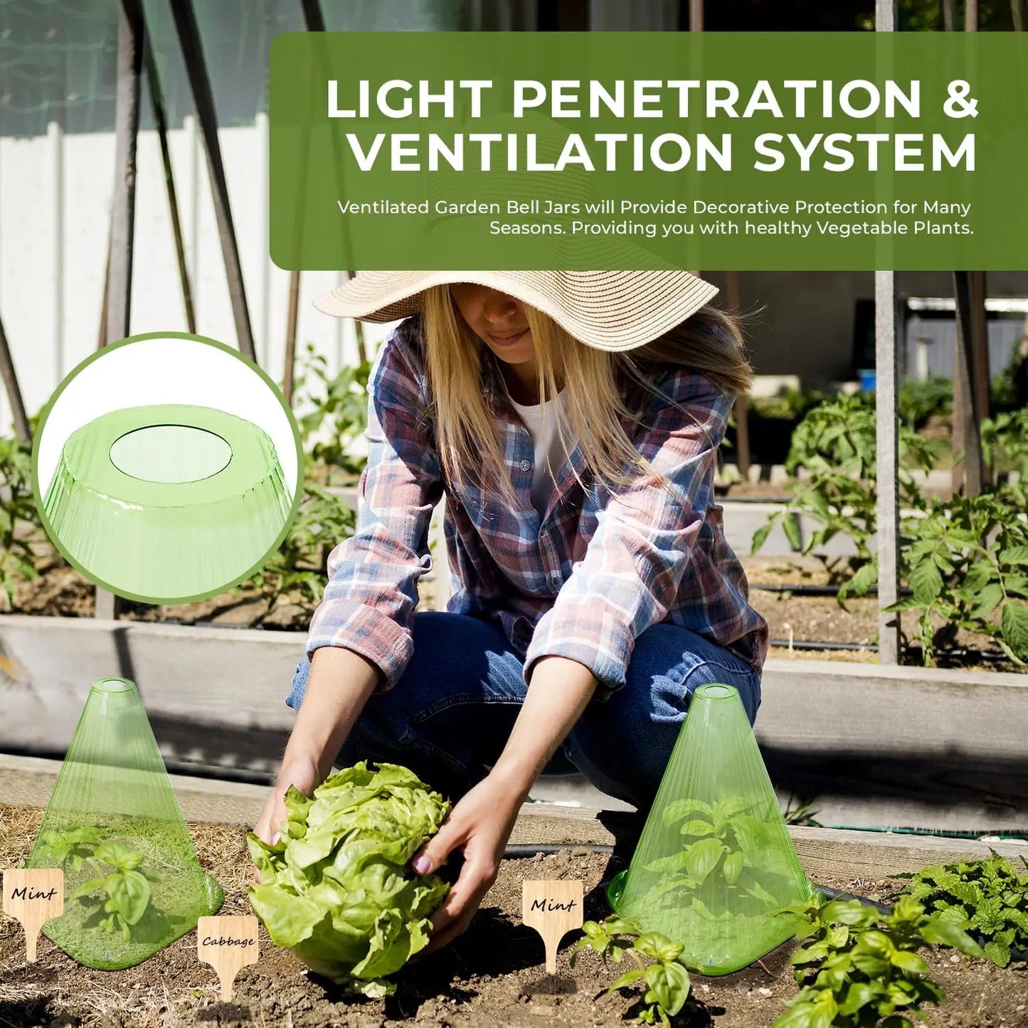 5Pcs Growth Box Planting Tent Reusable Square Use Plant Clock Cover To Protect Plants From Bird Frost and Snail Damage Green