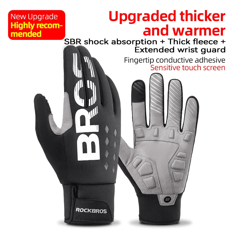 ROCKBROS Cycling Gloves Touch Screen Waterproof MTB Bike Bicycle Gloves Thermal Warm Motorcycle Winter Autumn Sports Equipment