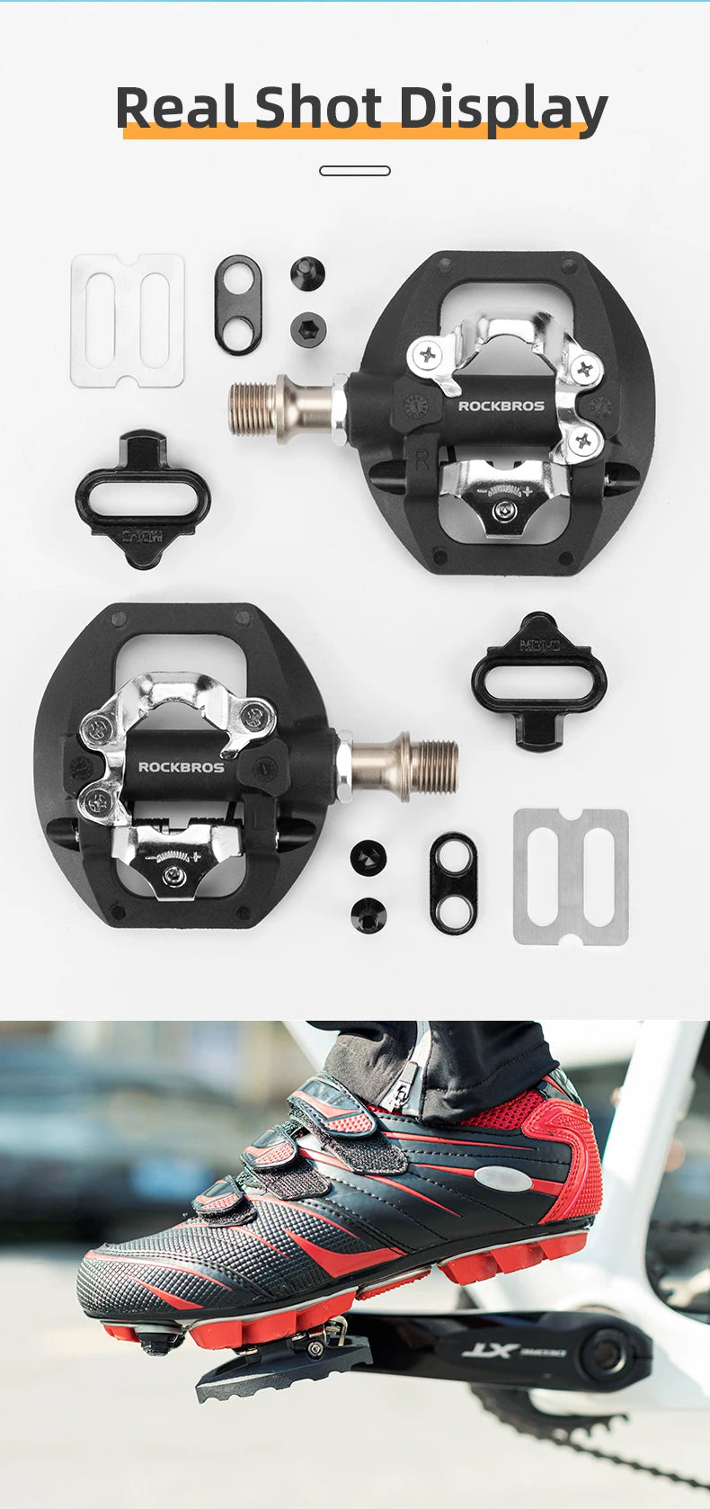 ROCKBROS Bicycle Lock Pedal 2 In 1 Anti-slip Lock Nylon Pedal MTB Bike Pedals Flat Cleat Platform Shimano SPD Bike Accessories