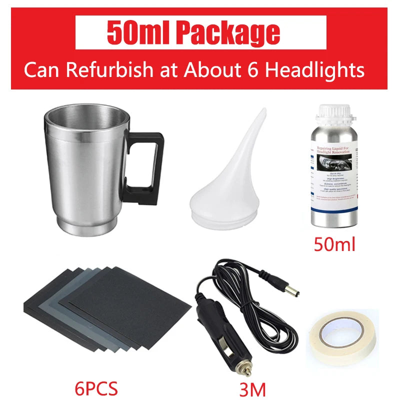 Car Headlight Polishing Kit 100ML/50ML Headlight Restoration Liquid Polymer Headlamp Renovation Repair Clean Kit Automobile Tool