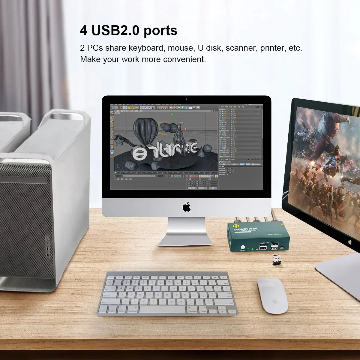 Dual USB HDMI KVM Switch 4K@60Hz For PC Macbook Laptop Displayport 2 Computers Share 2 Monitor