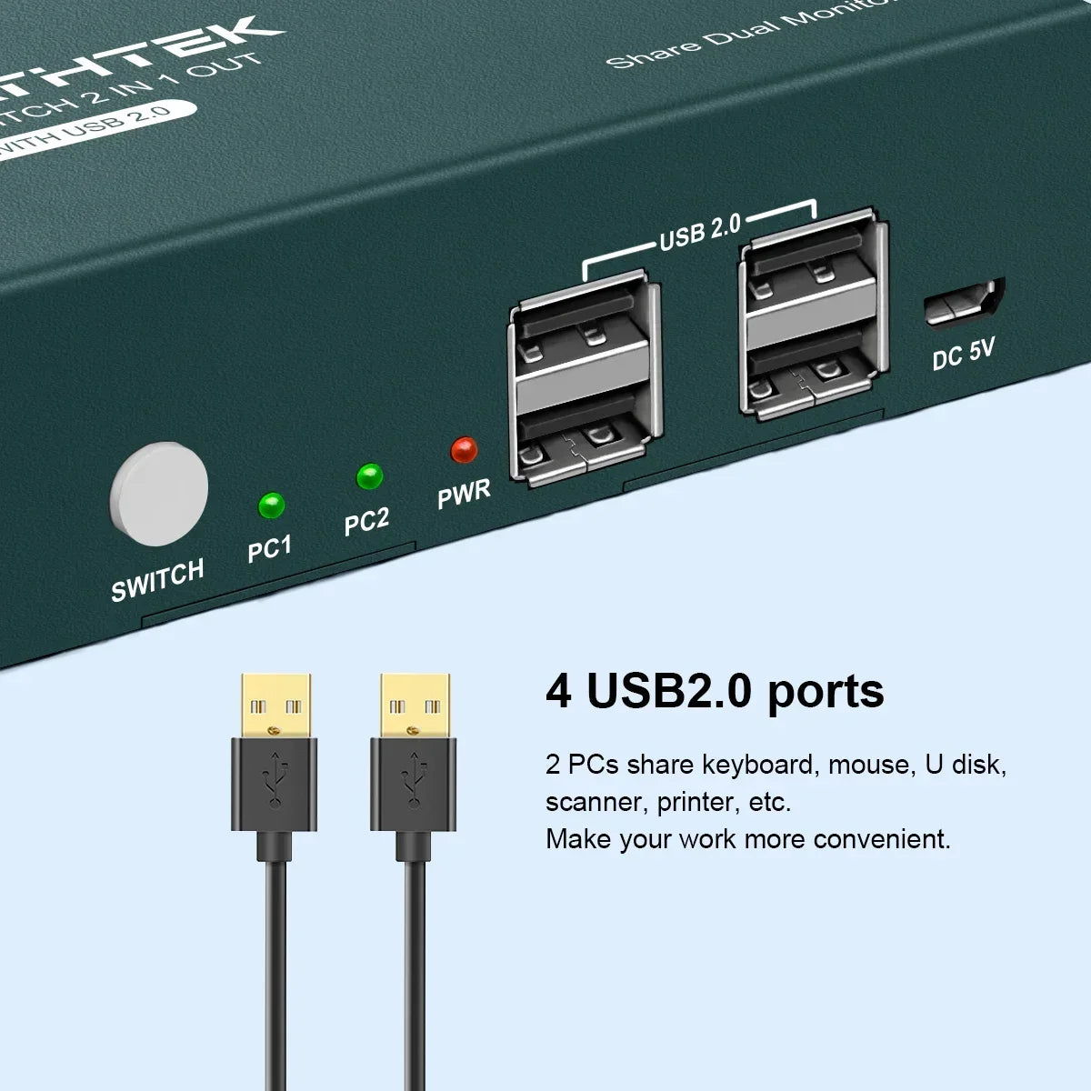 Dual USB HDMI KVM Switch 4K@60Hz For PC Macbook Laptop Displayport 2 Computers Share 2 Monitor