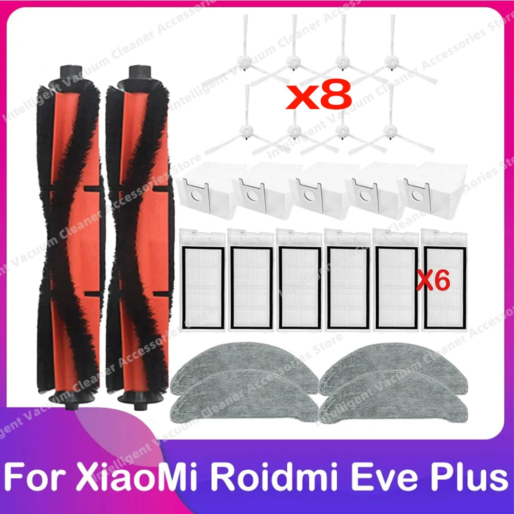 Compatible for Xiaomi Roidmi Eve Plus Robot Vacuum Cleaner Spare Main Side Brush HEPA Filter Dust Bag Mop Cloth Parts