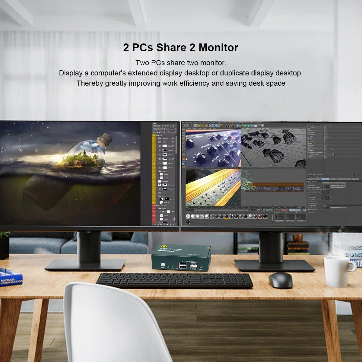 Dual USB HDMI KVM Switch 4K@60Hz For PC Macbook Laptop Displayport 2 Computers Share 2 Monitor