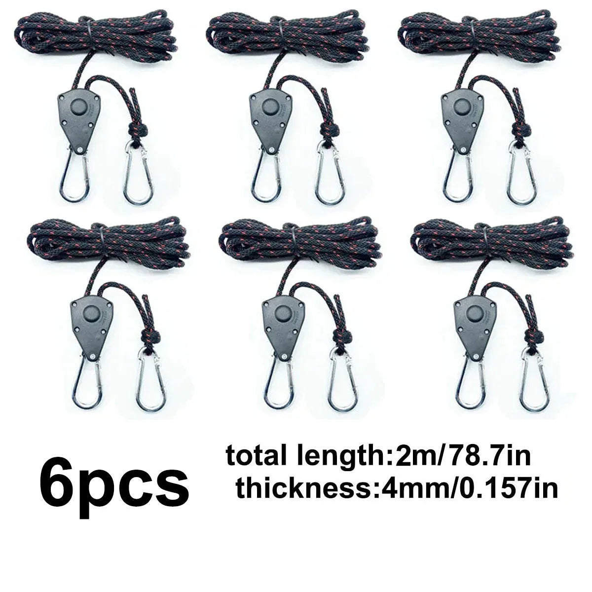 6Pcs Camping Tent Tie Down Rope Tightener Fastening Wind Rope Buckle Pulley Ratchet Hangers Awning Rope Hook