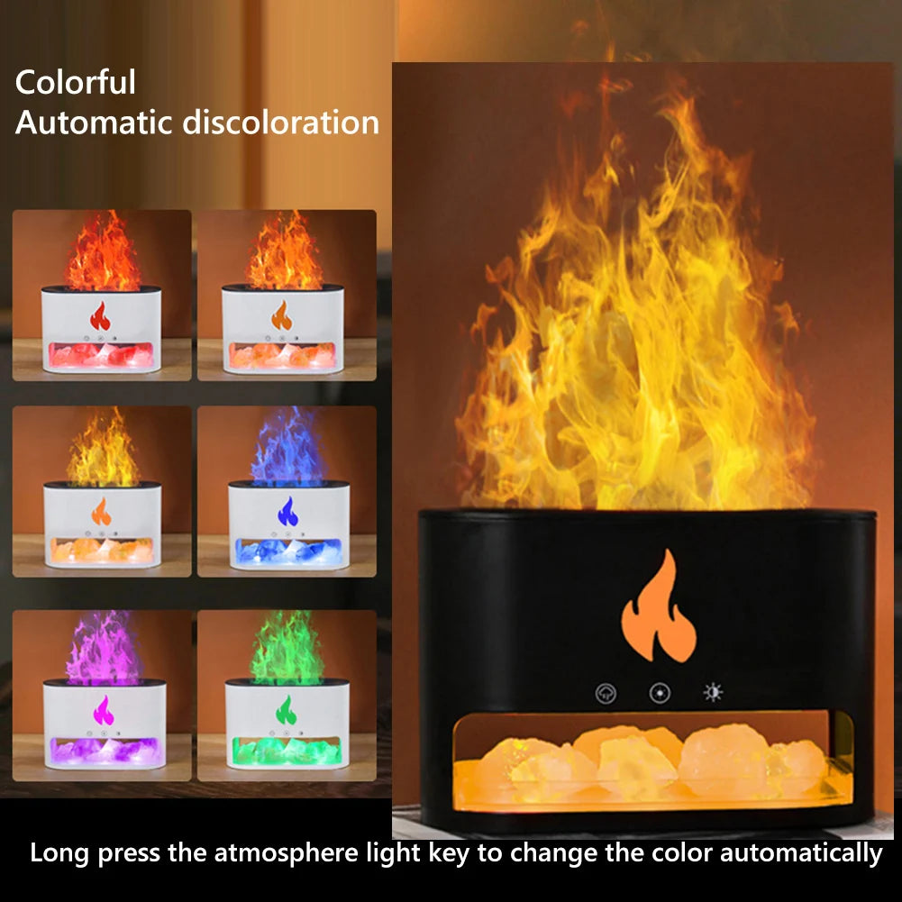 Flame Air Humidifier 250ml Home 7 Color LED Electric Ultrasonic Aroma Essential Oil Diffuser with Salt Stone Mist Sprayer