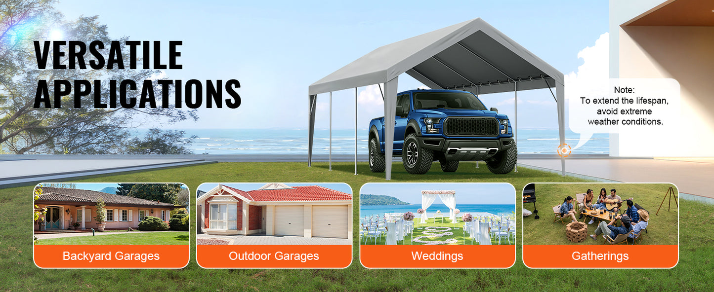 VEVOR Carport Replacement Canopy Cover Garage Top Tent Shelter Tarp Heavy-Duty Waterproof & UV Protected (Frame Not Include)
