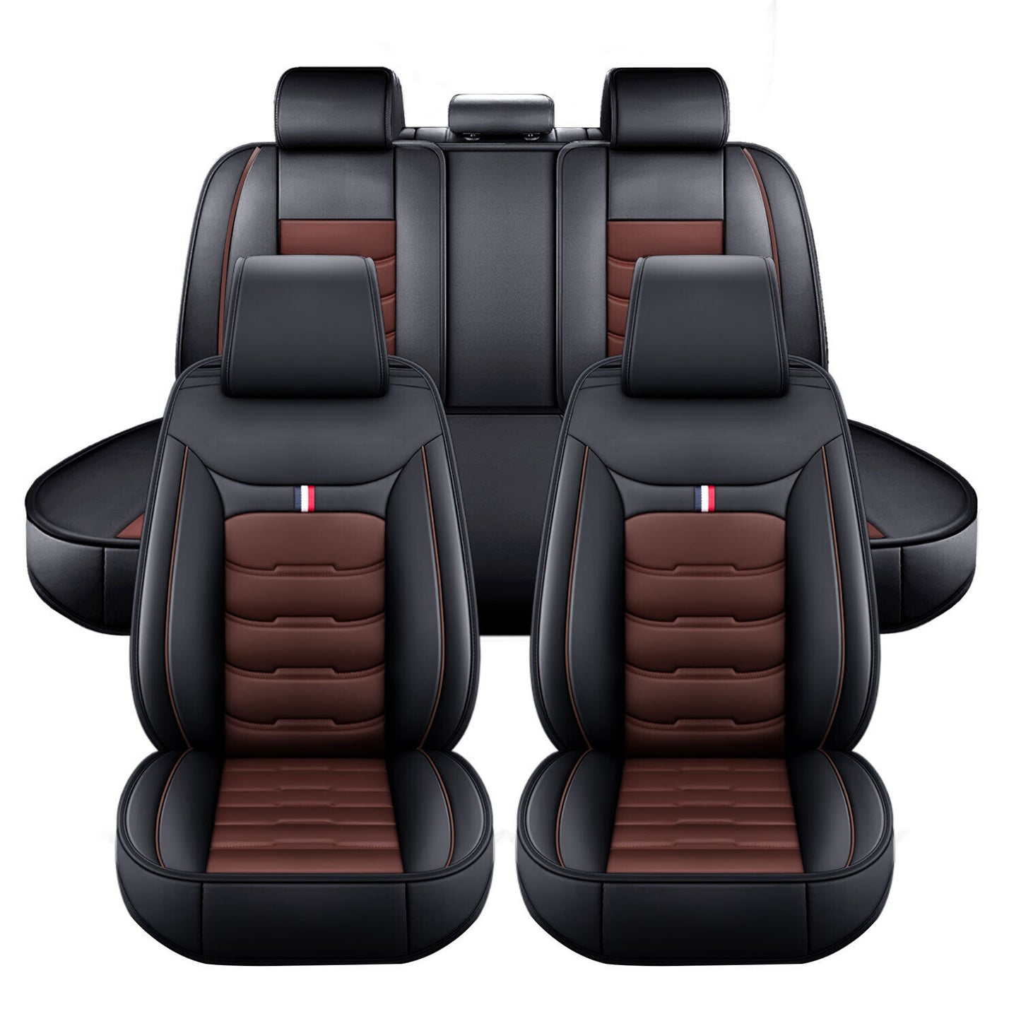 Full Set Leather Car Seat Cover 5-Seat Front + Rear Protectors For Toyota RAV4