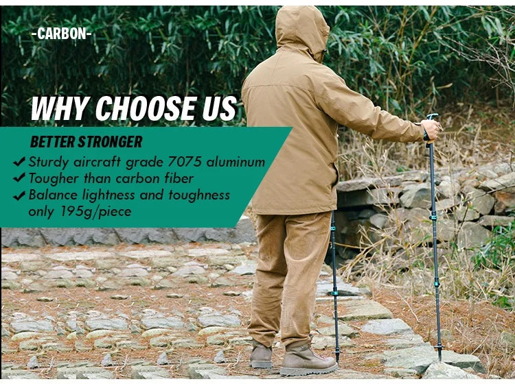 Homful Nordic 195g/pc Trekking poles Walking sticks Alpenstock Telescopic ultralight  Premium Carbon Adjustable with Quick Lock
