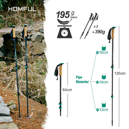 Homful Nordic 195g/pc Trekking poles Walking sticks Alpenstock Telescopic ultralight  Premium Carbon Adjustable with Quick Lock