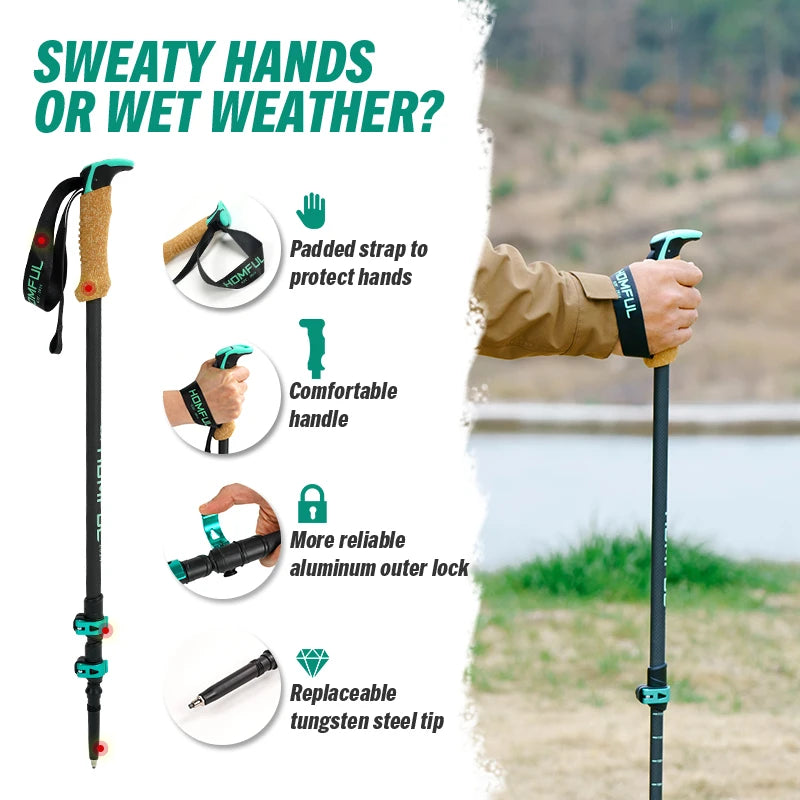 Homful Nordic 195g/pc Trekking poles Walking sticks Alpenstock Telescopic ultralight  Premium Carbon Adjustable with Quick Lock