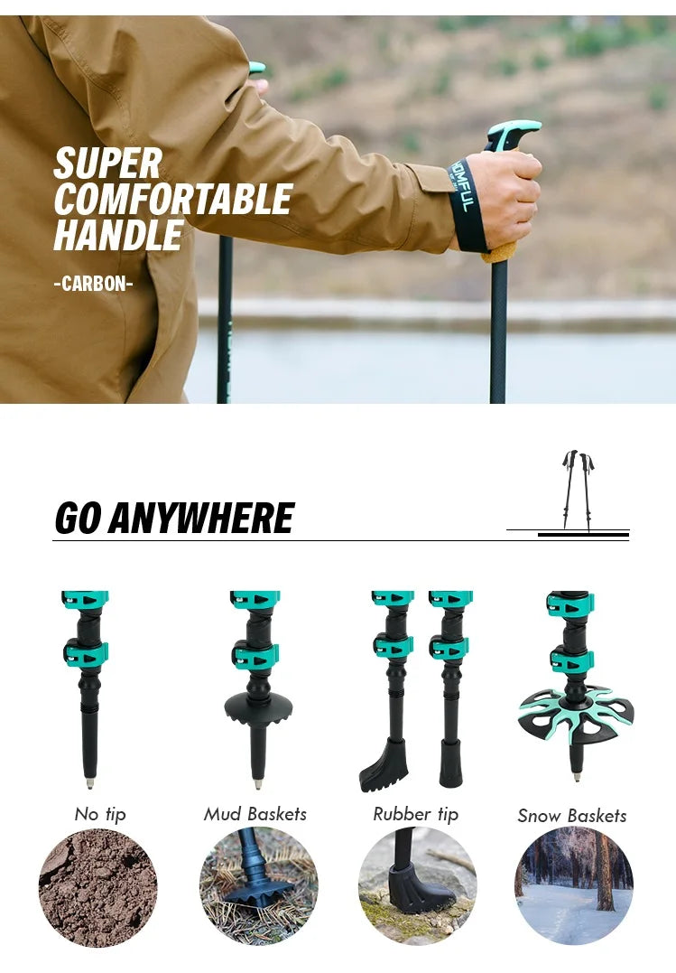 Homful Nordic 195g/pc Trekking poles Walking sticks Alpenstock Telescopic ultralight  Premium Carbon Adjustable with Quick Lock