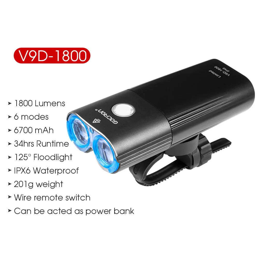GACIRON 400-1800 Lumens Bicycle Front Light USB Rechargeable Cycling Headlight Flashlight MTB Road Bike Waterproof LED Head Lamp