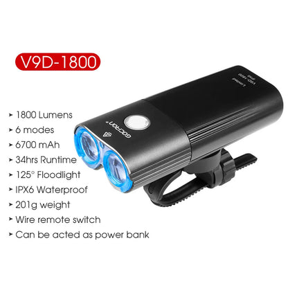 GACIRON 400-1800 Lumens Bicycle Front Light USB Rechargeable Cycling Headlight Flashlight MTB Road Bike Waterproof LED Head Lamp