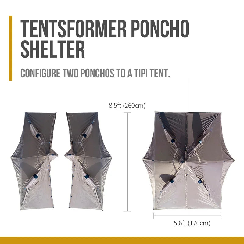 Onetigris Multiuse Raincoat Configurable Outdoor Tent TENTSFORMER Poncho Shelter 1500mm Waterproof 3 Season Single Tent