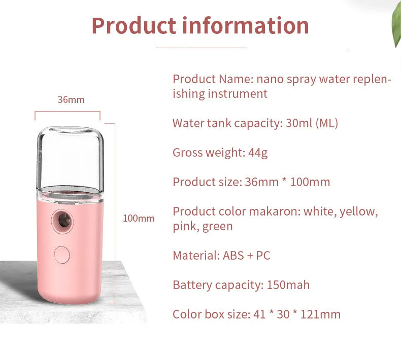 Portable Mini Air Humidifier Nano Face Steamer Facial Sprayer USB Rechargeable Nano Spray Hydry Apparatus Cold Spray Apparatus