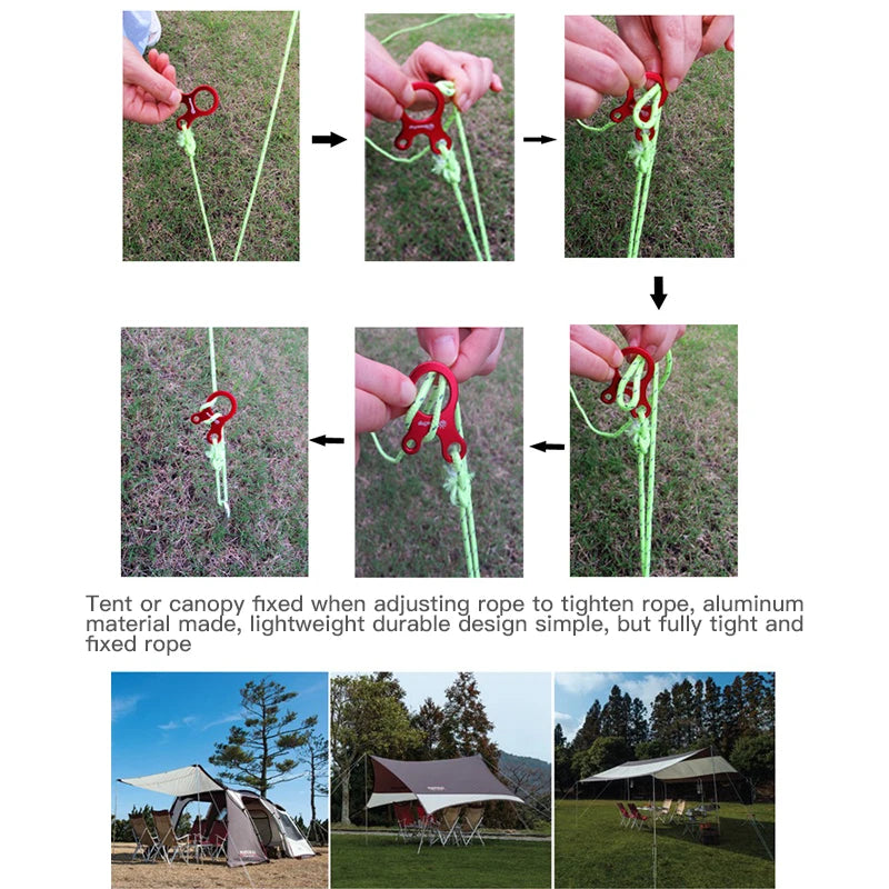 Carabiner Climbing Mountaineering 3-hole Fast Tying Anti-slip Quick Rope Tent Adjustment Buckle Outdoor Camping Survival Gear