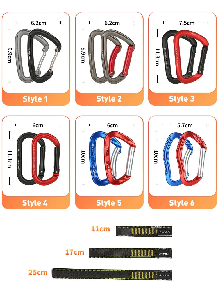 XINDA Rock Climbing Quickdraw Sling Professional Safety Lock Extenders Carabiner Mountaineer Outdoor Protect Kits