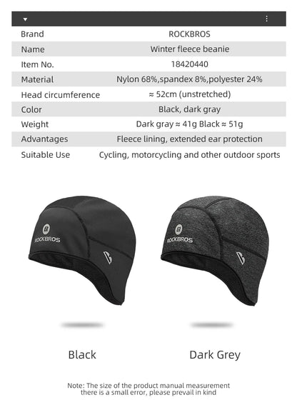 ROCKBROS Cycling Caps Windproof Thermal Fleece MTB Bicycle Cap Ski Riding Motorcycle Hat Winter Bandana Ciclismo Headband