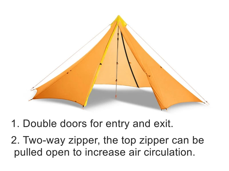Knot 860g Ultralight Camping Rodless Pyramid Tent 4-8 Person Large Tarp 20D Nylon Both Sides Silicon Coating Outdoor Hikeburger