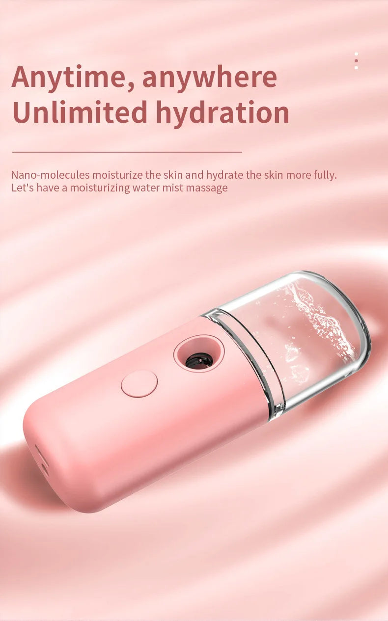 Portable Mini Air Humidifier Nano Face Steamer Facial Sprayer USB Rechargeable Nano Spray Hydry Apparatus Cold Spray Apparatus
