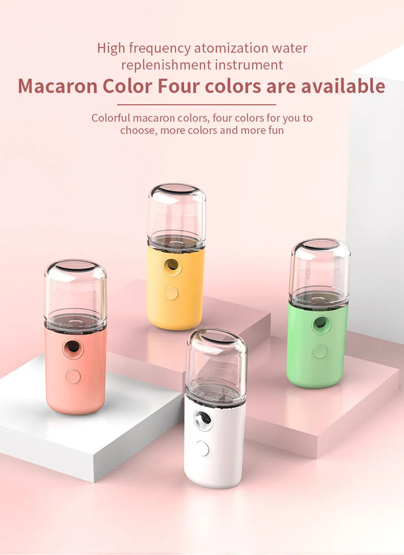 Portable Mini Air Humidifier Nano Face Steamer Facial Sprayer USB Rechargeable Nano Spray Hydry Apparatus Cold Spray Apparatus