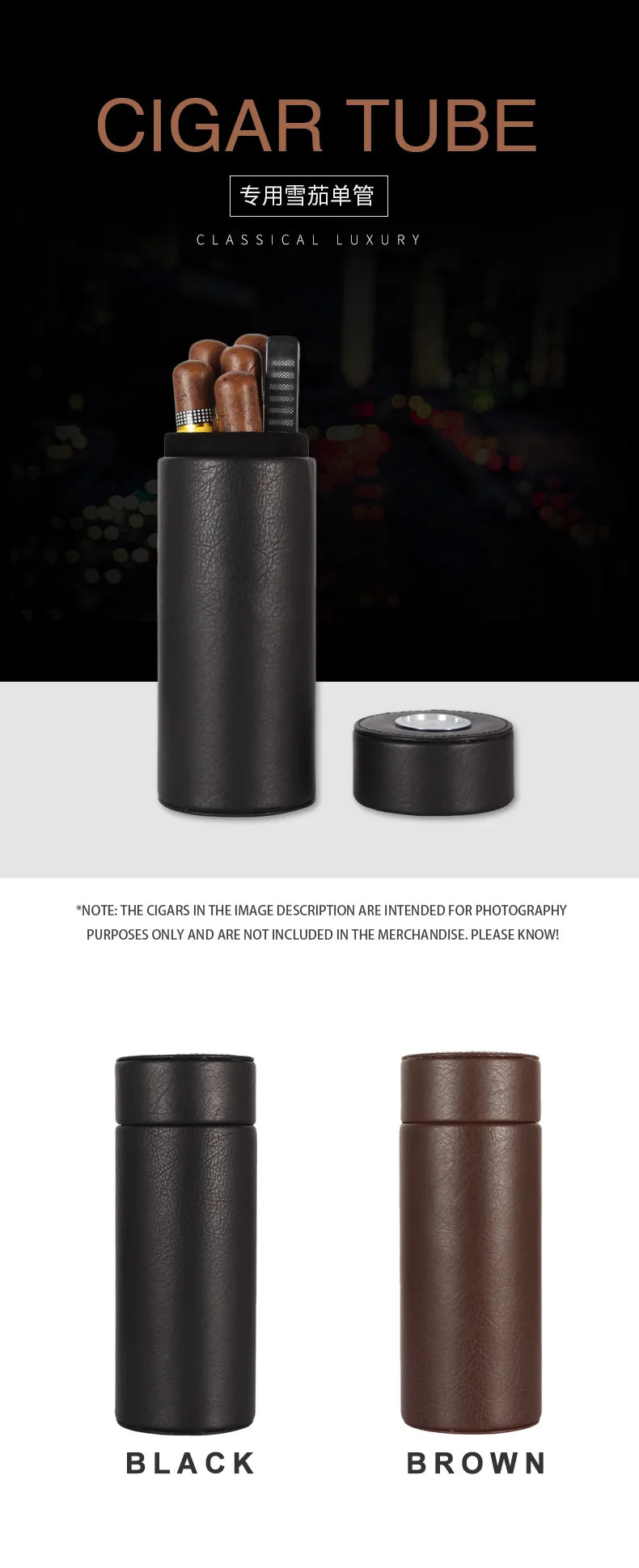 GALINER Cedar Wood Travel Humidor Cigar Box Portable Leather Cigars Case With Hygrometer Humidifier Black Cigar Tube