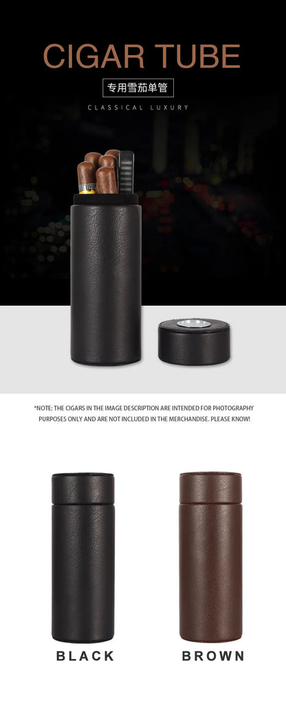 GALINER Cedar Wood Travel Humidor Cigar Box Portable Leather Cigars Case With Hygrometer Humidifier Black Cigar Tube