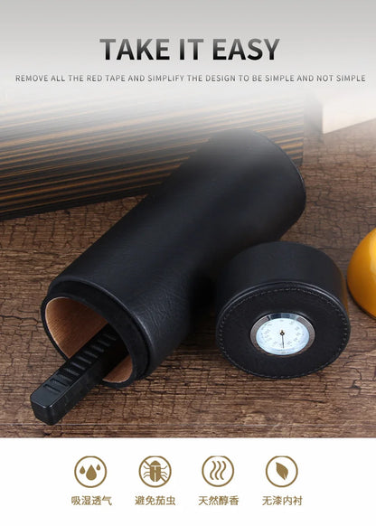GALINER Cedar Wood Travel Humidor Cigar Box Portable Leather Cigars Case With Hygrometer Humidifier Black Cigar Tube