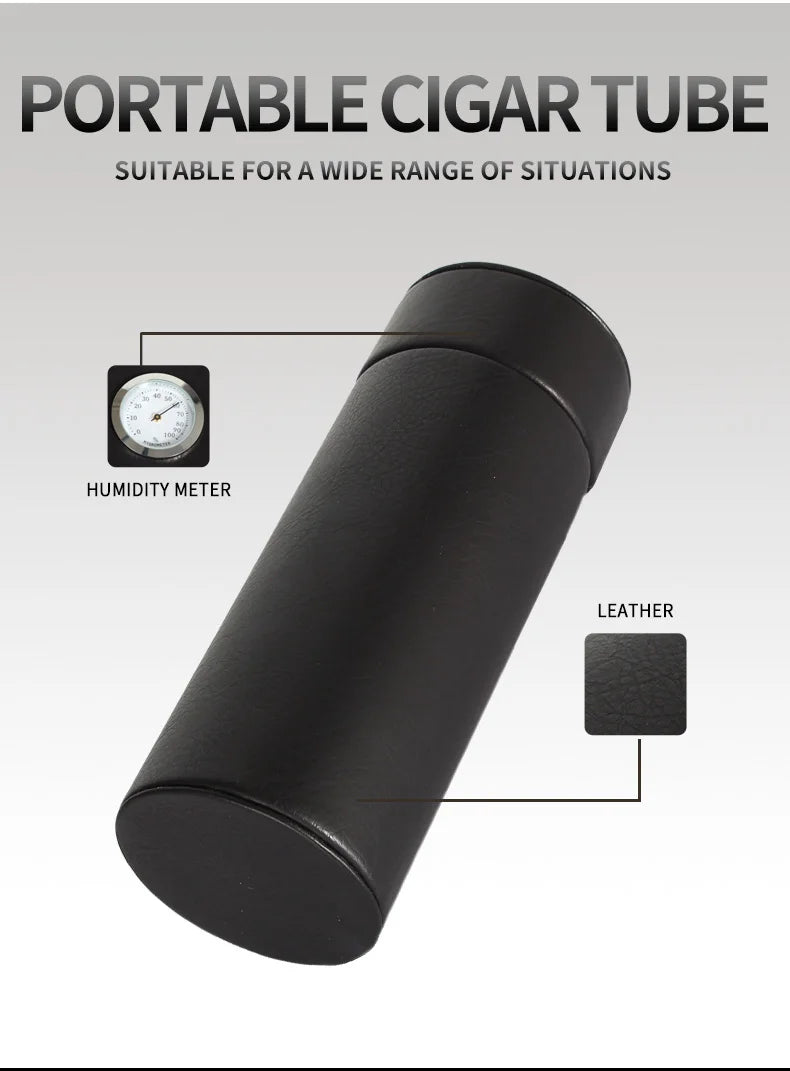 GALINER Cedar Wood Travel Humidor Cigar Box Portable Leather Cigars Case With Hygrometer Humidifier Black Cigar Tube