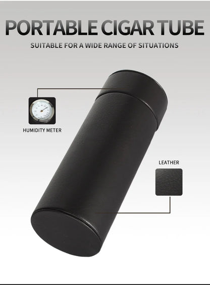 GALINER Cedar Wood Travel Humidor Cigar Box Portable Leather Cigars Case With Hygrometer Humidifier Black Cigar Tube