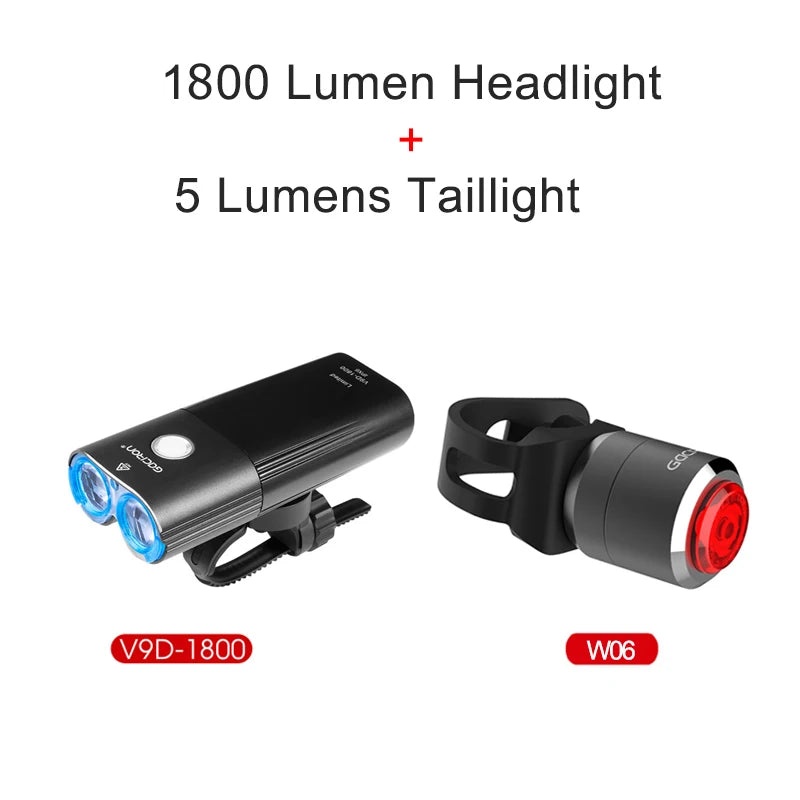 GACIRON 400-1800 Lumens Bicycle Front Light USB Rechargeable Cycling Headlight Flashlight MTB Road Bike Waterproof LED Head Lamp