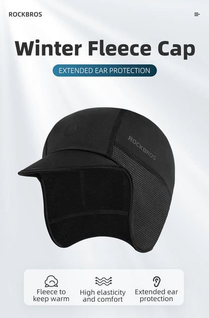 ROCKBROS Cycling Cap Winter Men Women Windproof Fleece Keep Warm Hat For Motorcycle Ski Outdoor Sports Headwear Accessories