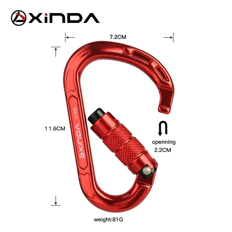 XINDA Rock Climbing Carabiner Pear-Shape Buckle 25KN Safety Auto Lock Spring-loaded Gate Aluminum H-Carabiner Outdoor Kits