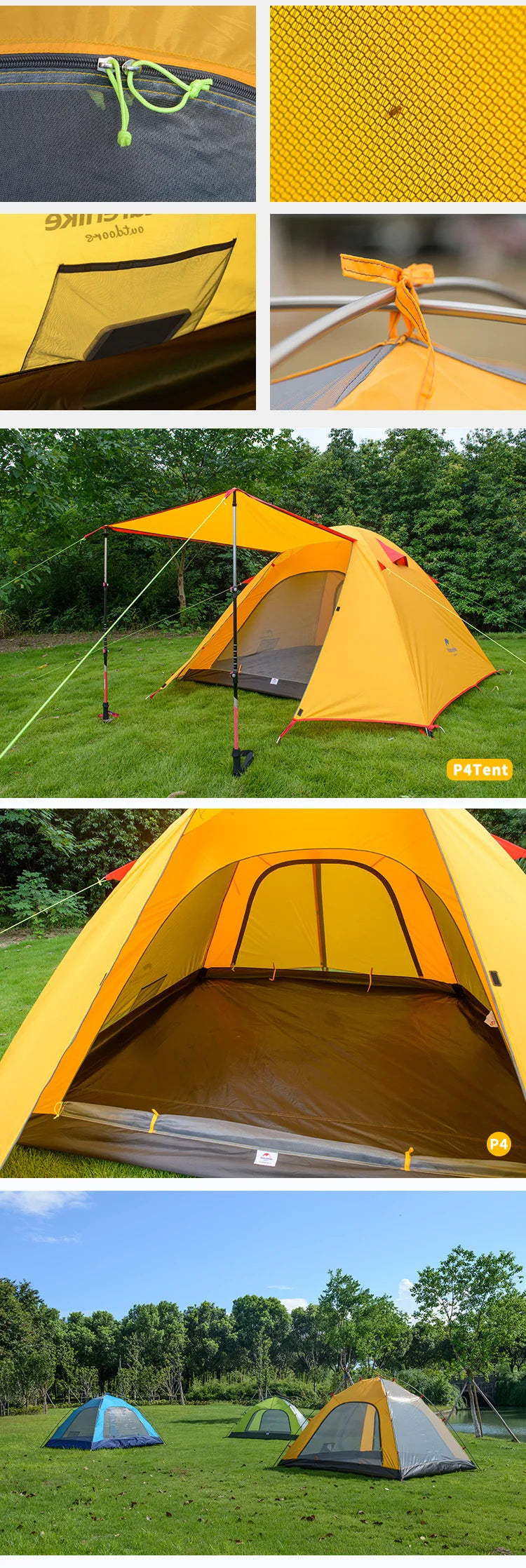 Naturehike-Outdoor Camping Tent, 2, 3, 4 Person, Double Layer Waterproof Tent for Backpacking, Hiking, Car Camping