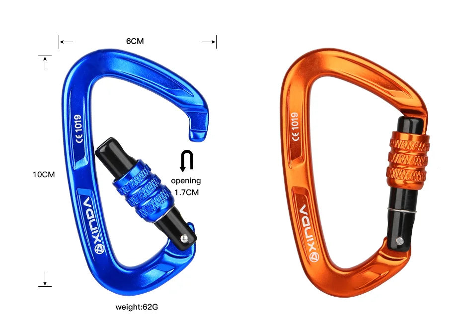 XINDA Rock Climbing Carabiner 25KN Safety D-Shape Buckle Screw Lock Spring-loaded Gate Aluminum Carabiner Outdoor Kits