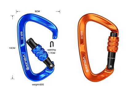 XINDA Rock Climbing Carabiner 25KN Safety D-Shape Buckle Screw Lock Spring-loaded Gate Aluminum Carabiner Outdoor Kits